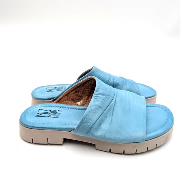 Miz Mooz Claribel Leather Slide Sandals Women's Teal Blue Size US6.5 EU37 - Picture 4 of 10